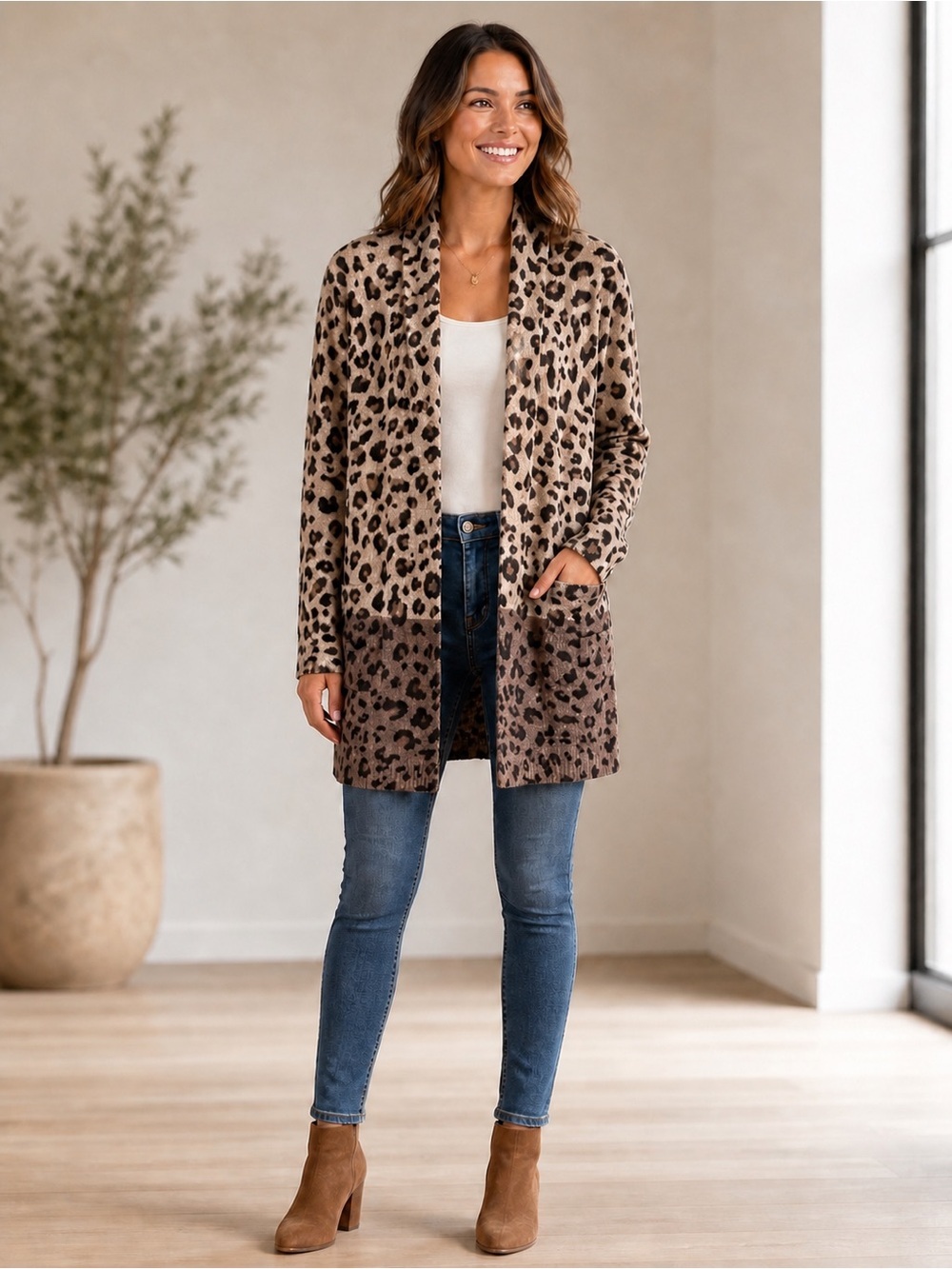 M Magaschoni leopard print cashmere cardigan sweater
